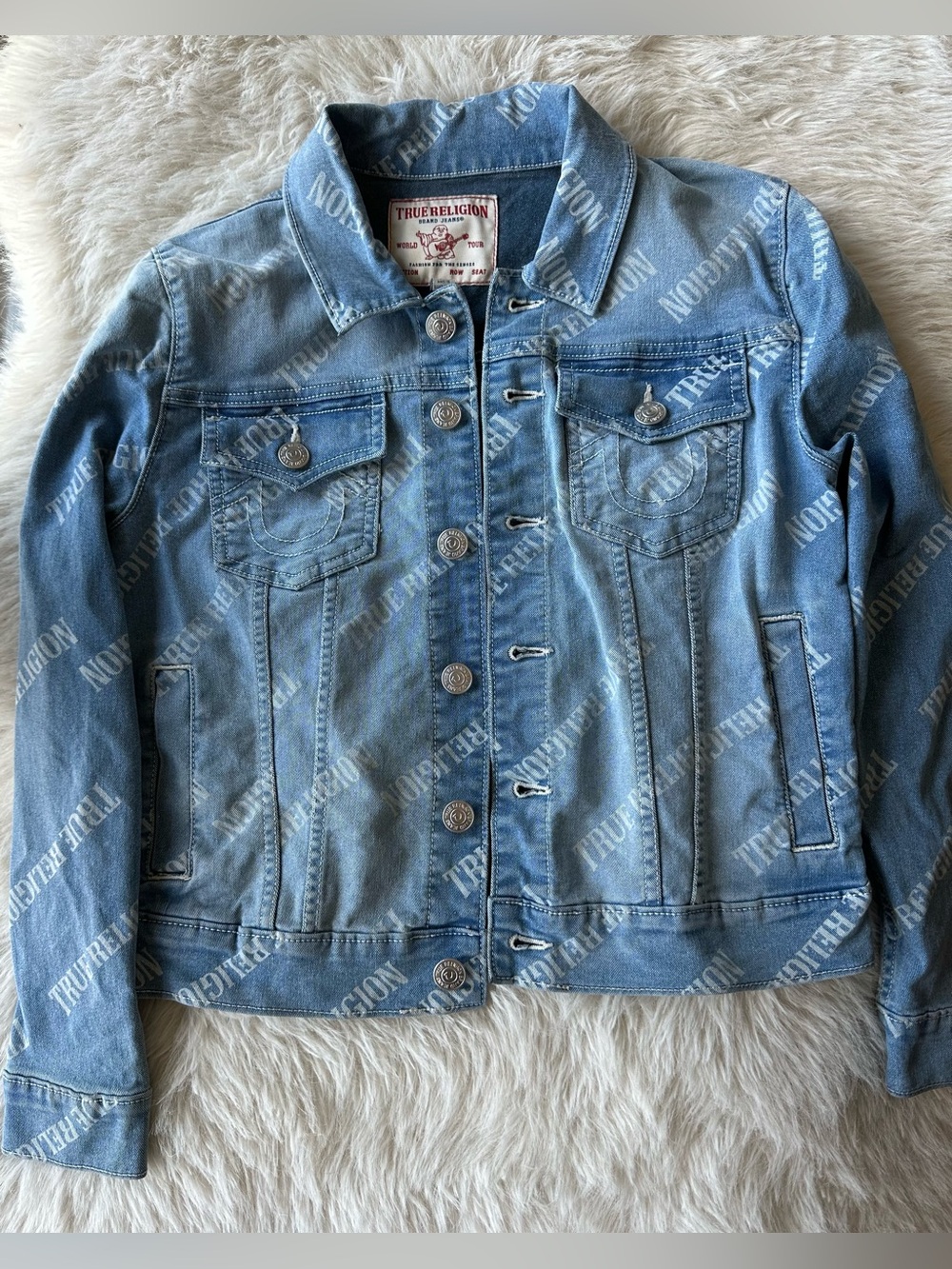 True Religion relaxed trucker Light Wash Logo-Print Denim Jacket